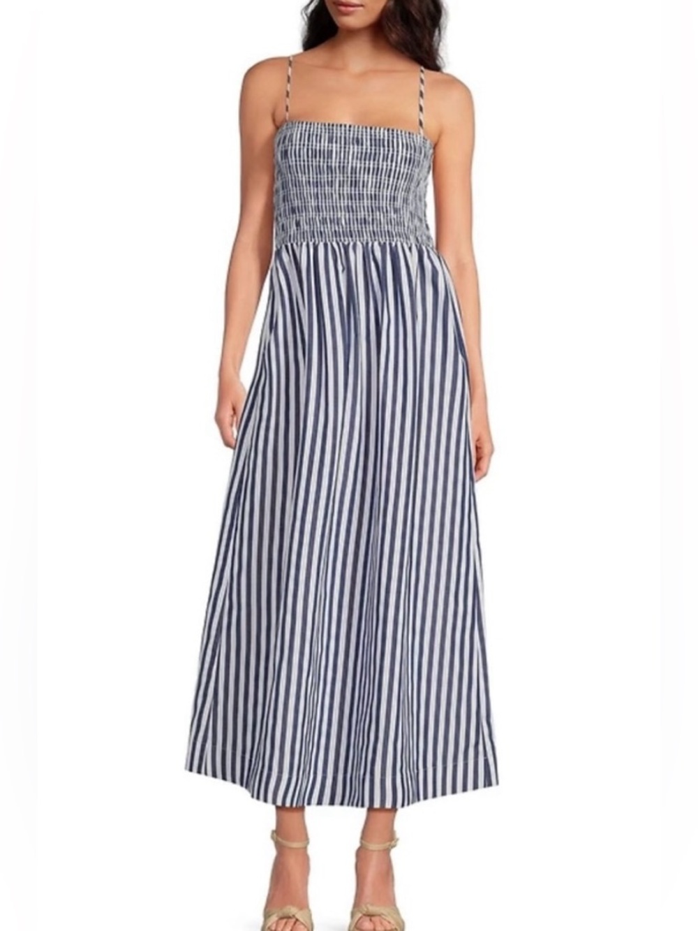 New Gianni Bini Renee Striped Smocked Square Neck Dress size Small